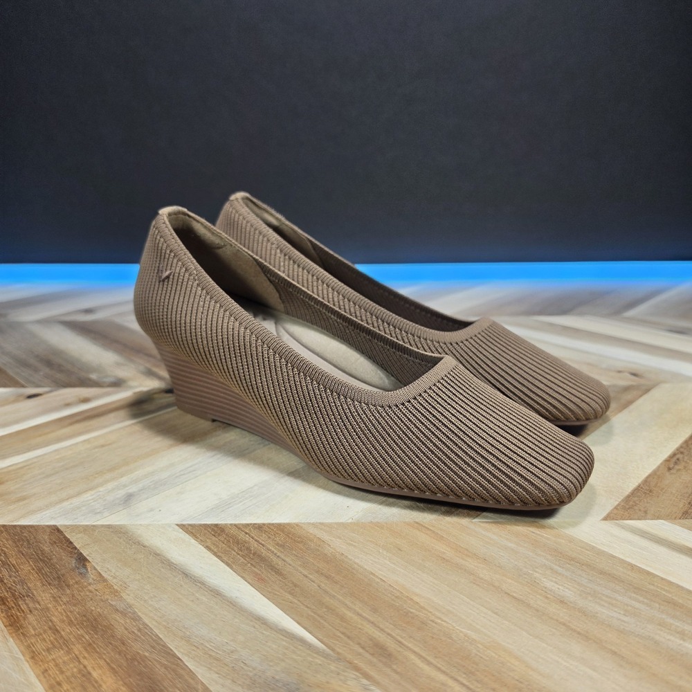 VIVAIA Margot Wedge Pro Brown Kneet Square Toe Wedge Pumps Size 41 US 9.5